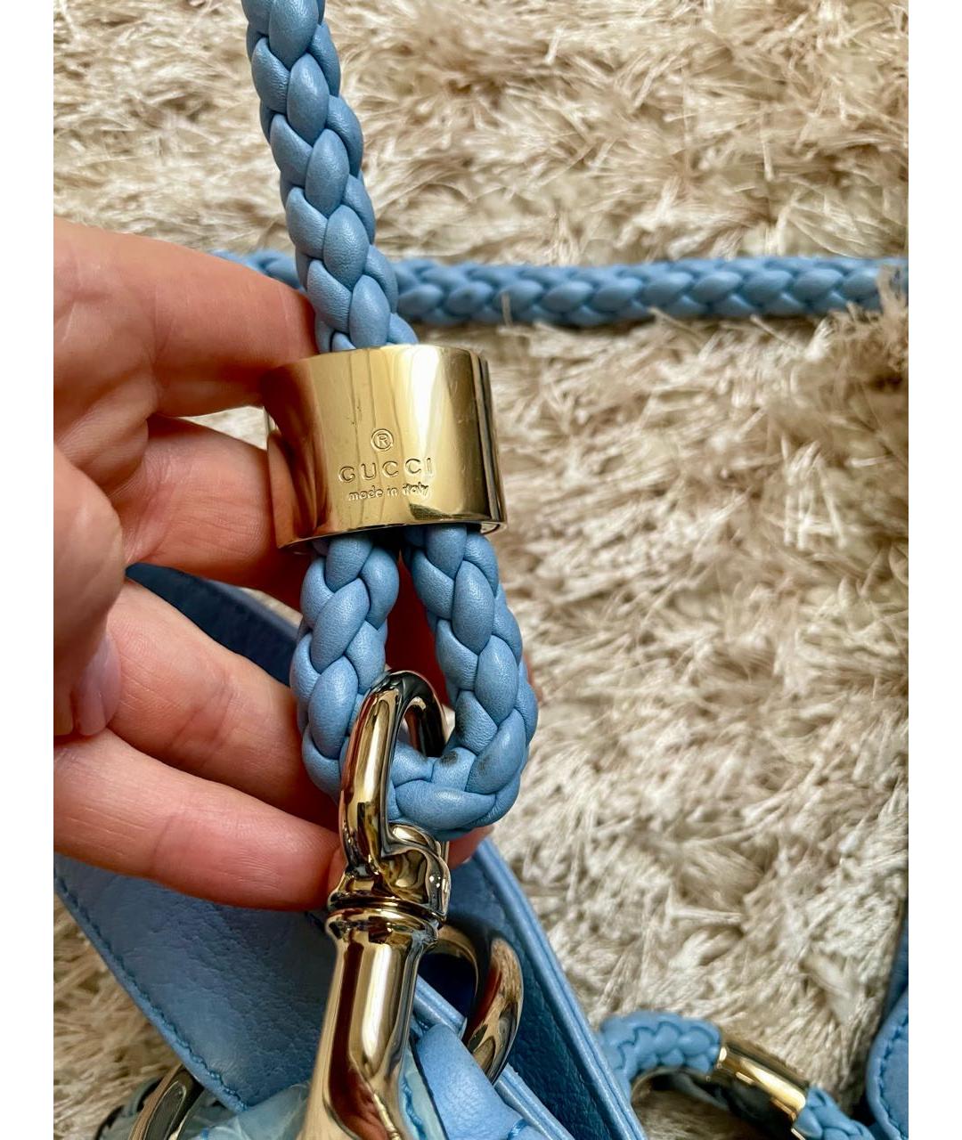 GUCCI Голубая кожаная сумка тоут, фото 3