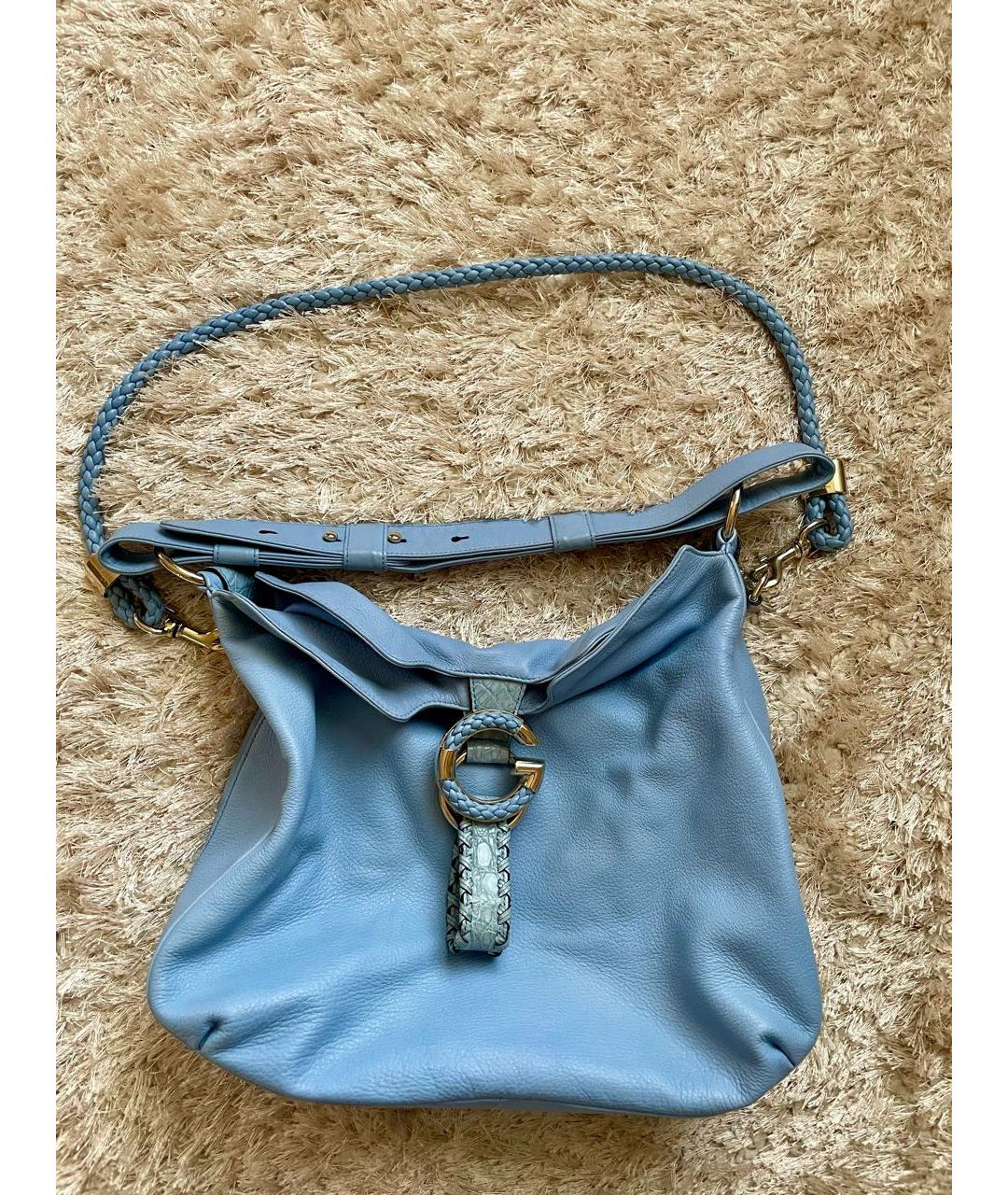 GUCCI Голубая кожаная сумка тоут, фото 6