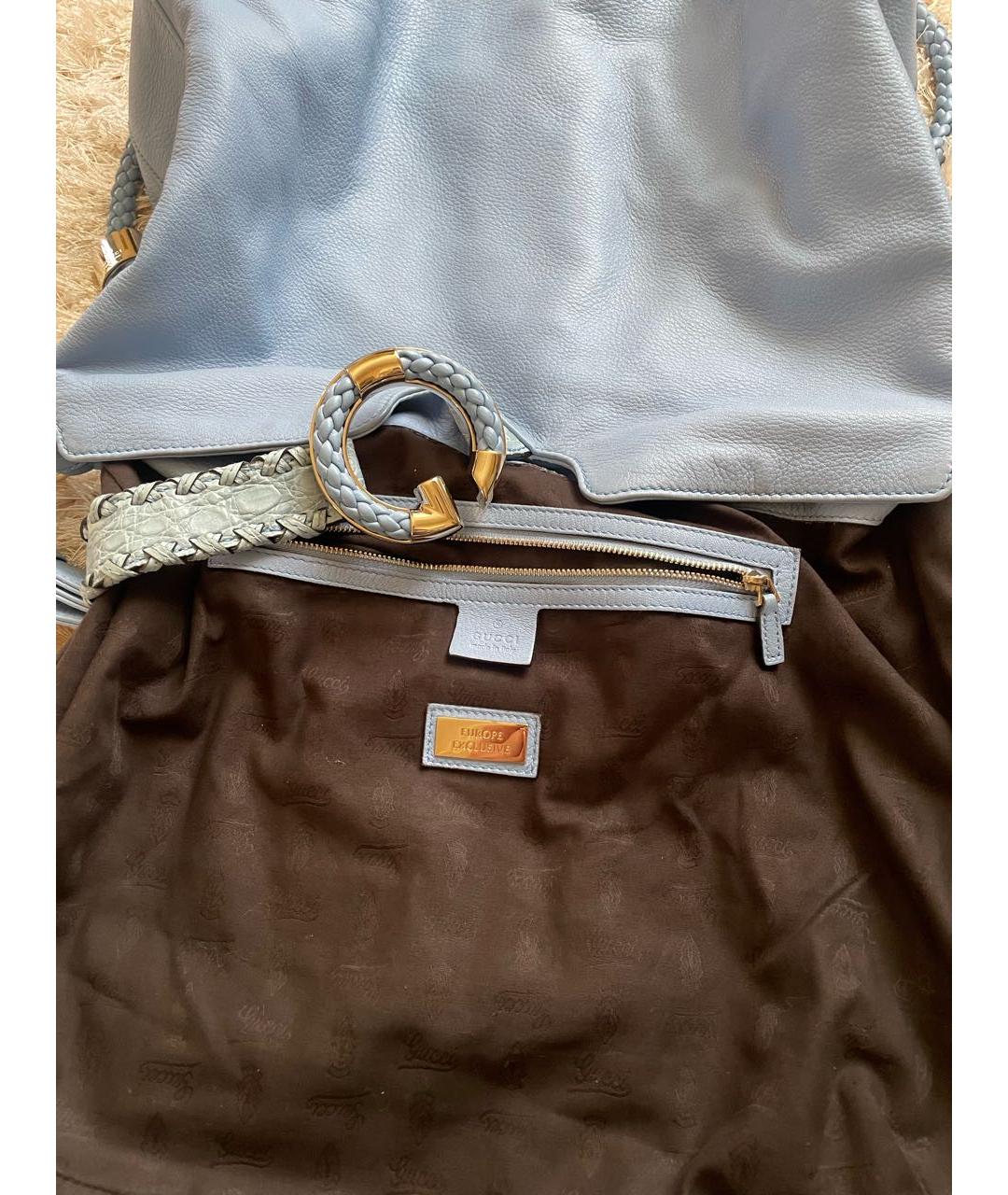 GUCCI Голубая кожаная сумка тоут, фото 5