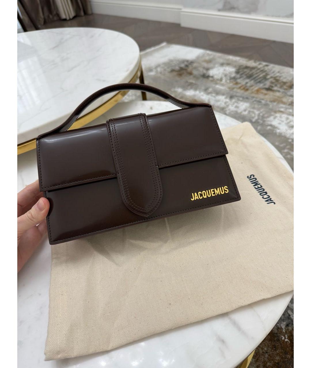 JACQUEMUS Коричневая кожаная сумка с короткими ручками, фото 3