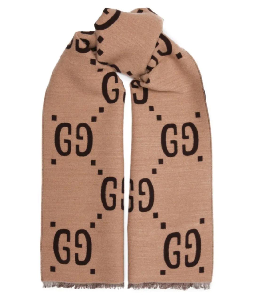 GUCCI Коричневый шерстяной шарф, фото 1