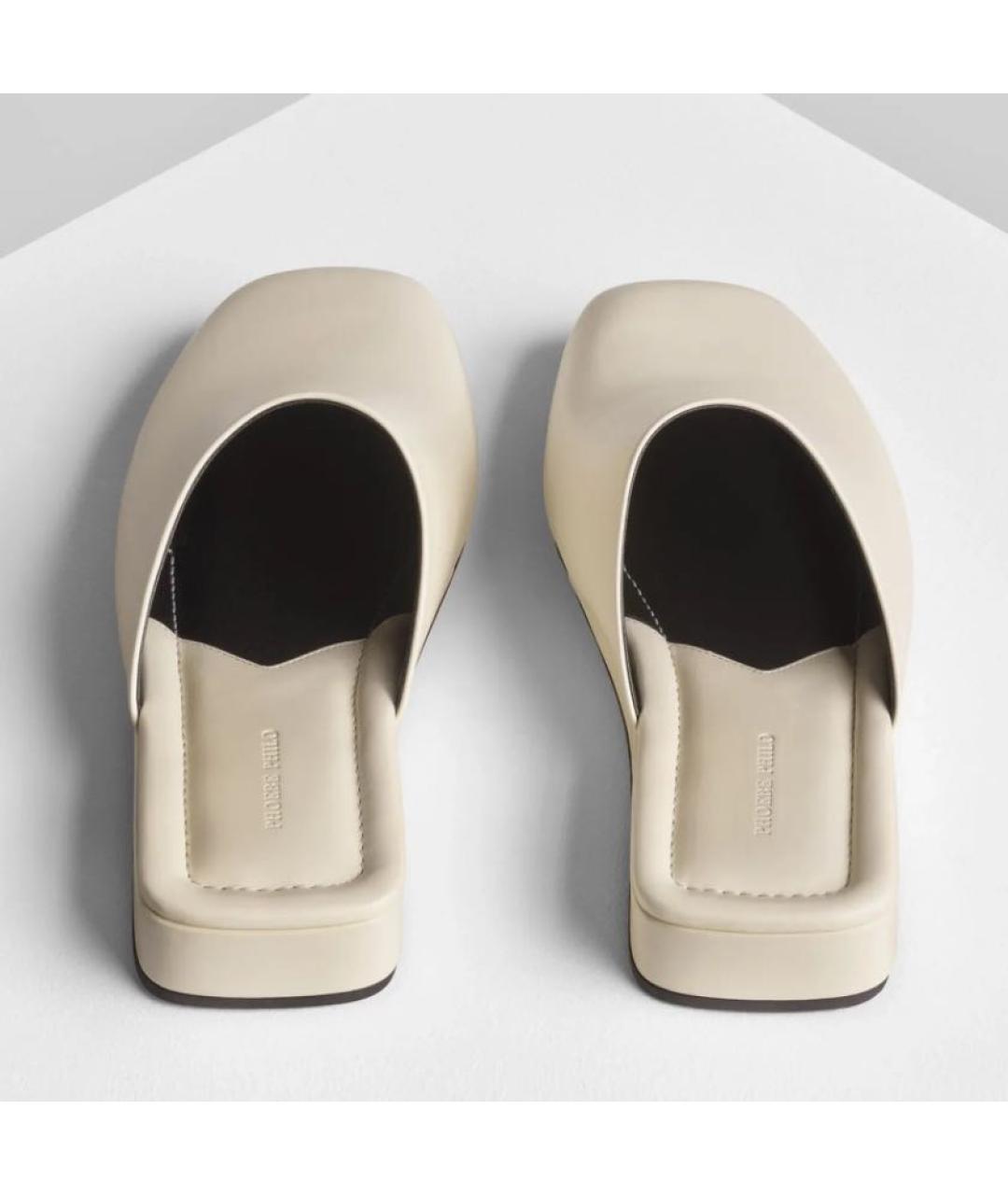 PHOEBE PHILO Бежевые кожаные мюли, фото 5