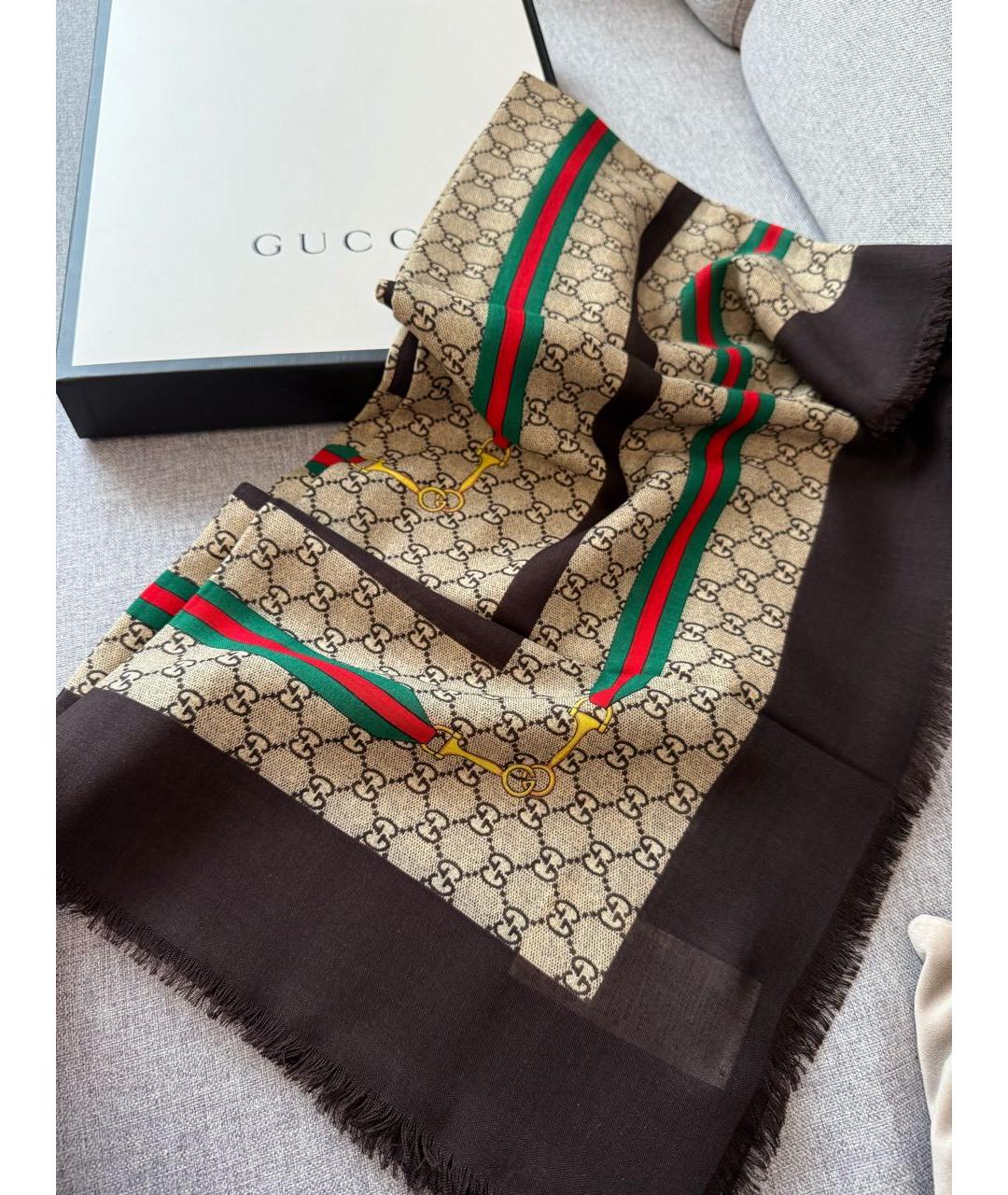 GUCCI Бежевый шерстяной платок, фото 2