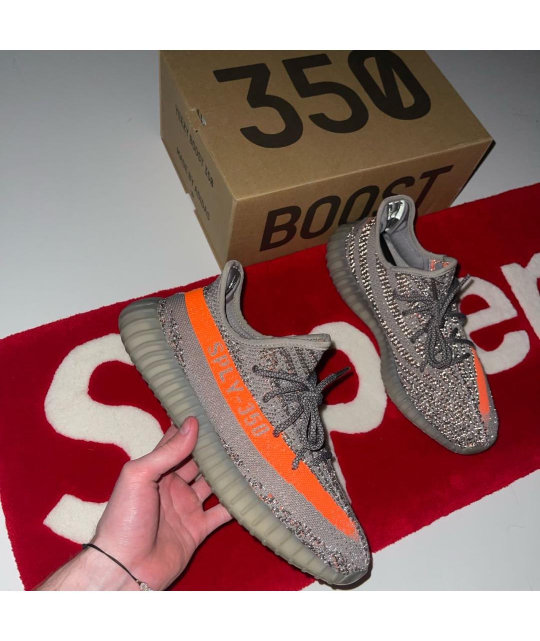 ADIDAS YEEZY Серые текстильные низкие кроссовки / кеды, фото 2