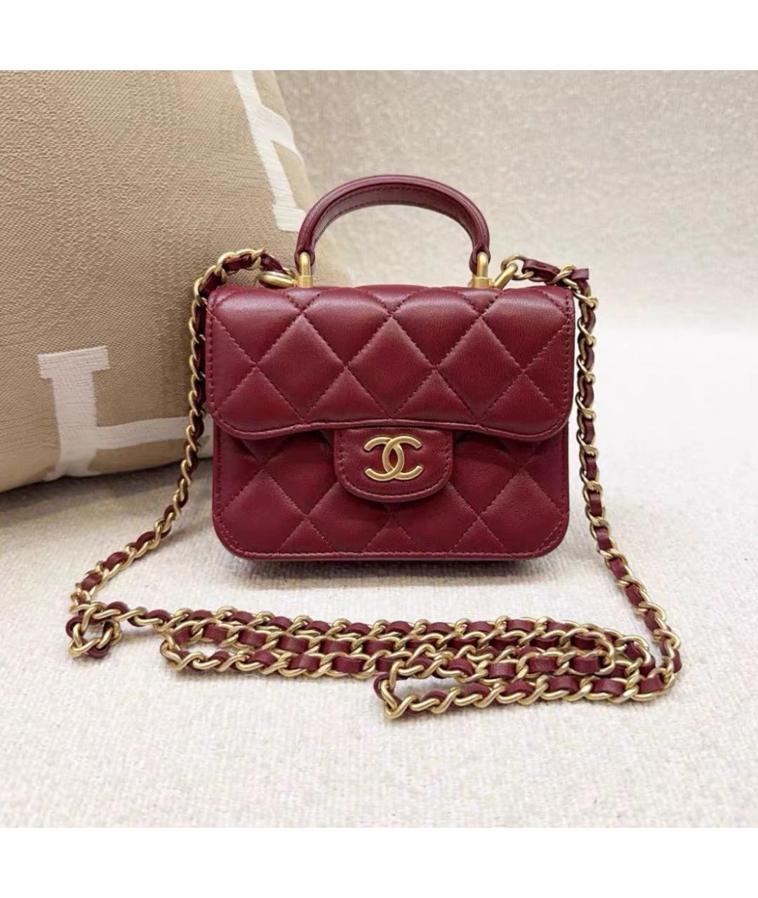 CHANEL Бордовая кожаная сумка с короткими ручками, фото 5