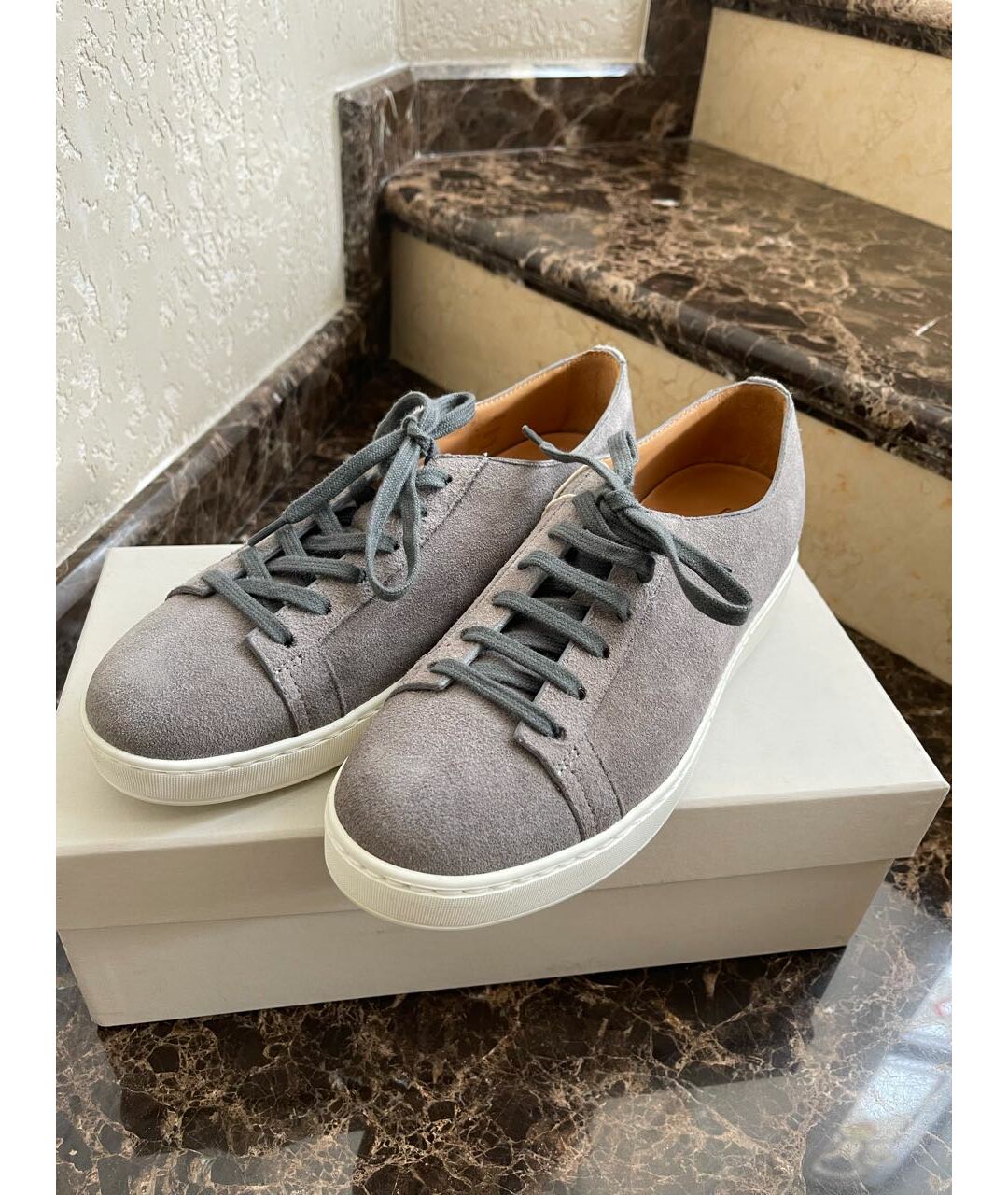 SANTONI Серые замшевые кроссовки, фото 2