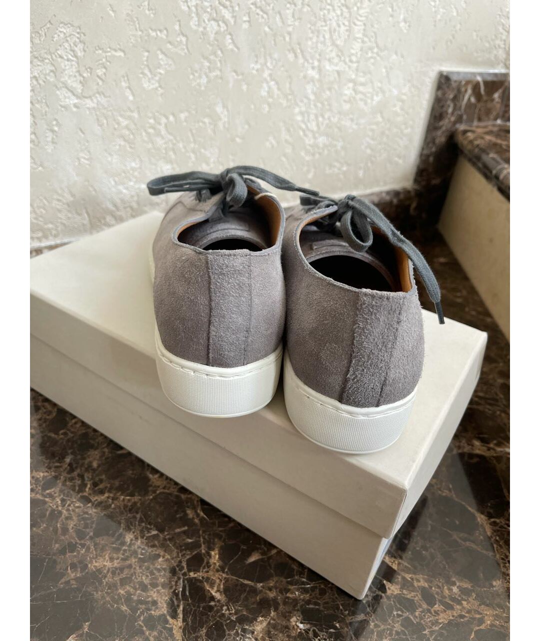 SANTONI Серые замшевые кроссовки, фото 5