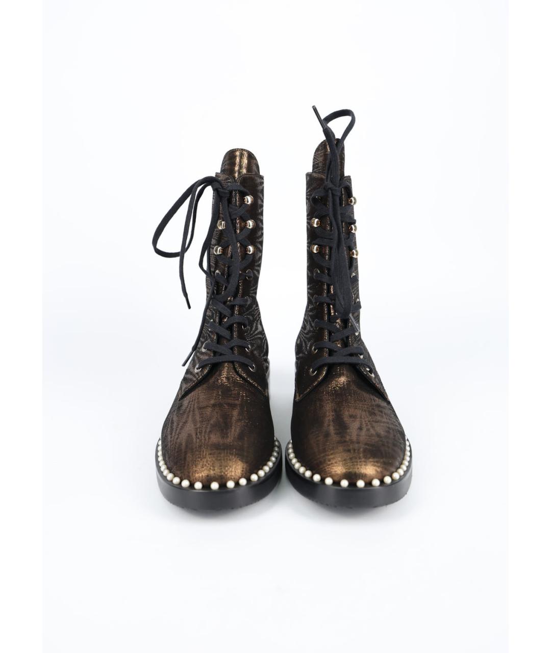 STUART WEITZMAN Золотые текстильные ботинки, фото 3