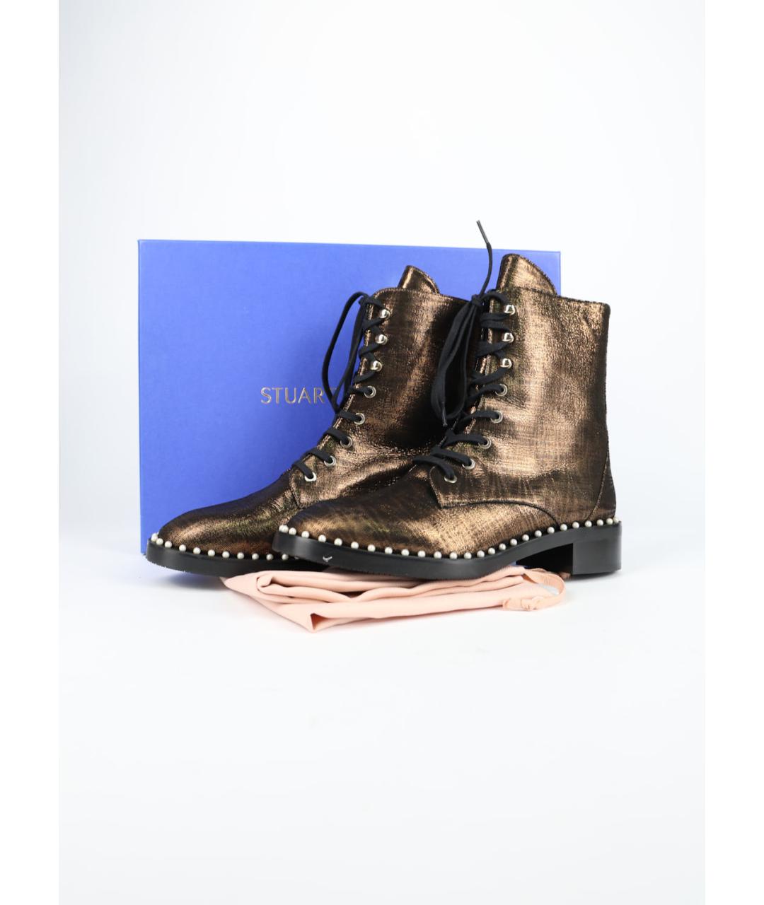 STUART WEITZMAN Золотые текстильные ботинки, фото 6