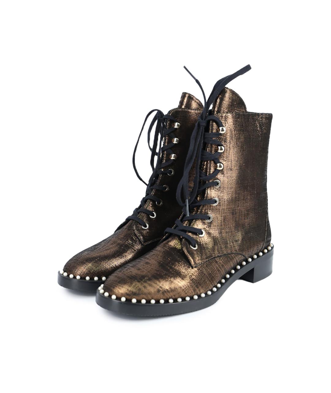 STUART WEITZMAN Золотые текстильные ботинки, фото 2