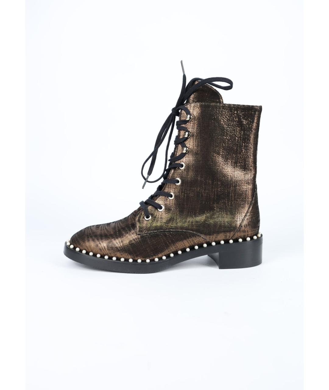 STUART WEITZMAN Золотые текстильные ботинки, фото 7