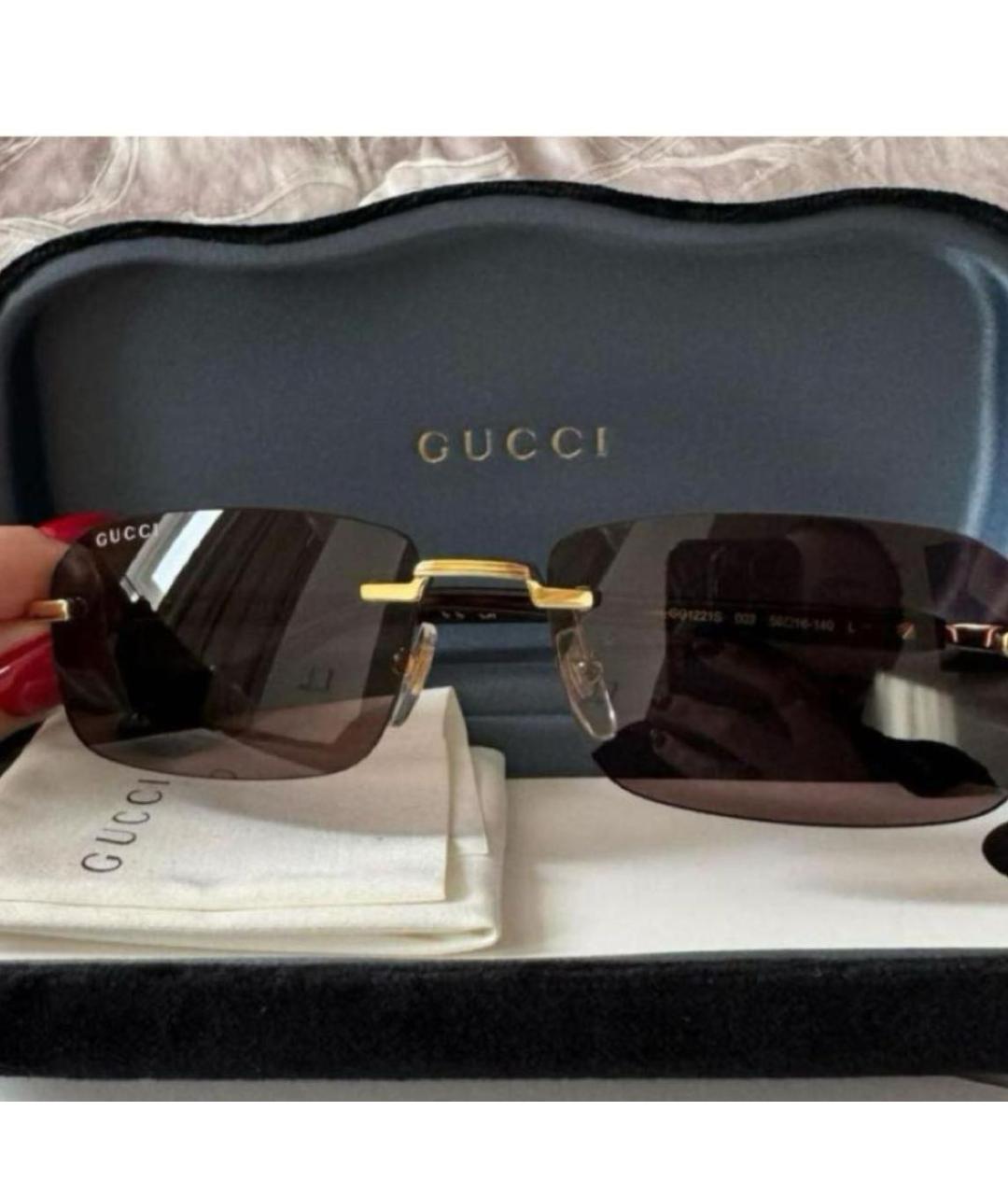 GUCCI Коричневые металлические солнцезащитные очки, фото 3