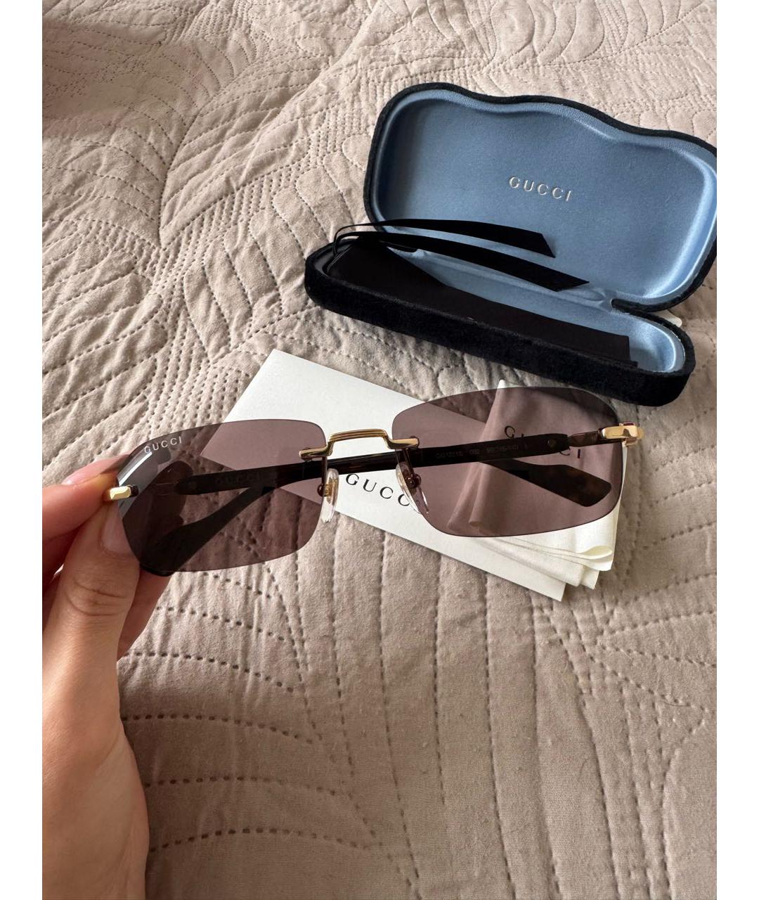 GUCCI Коричневые металлические солнцезащитные очки, фото 5