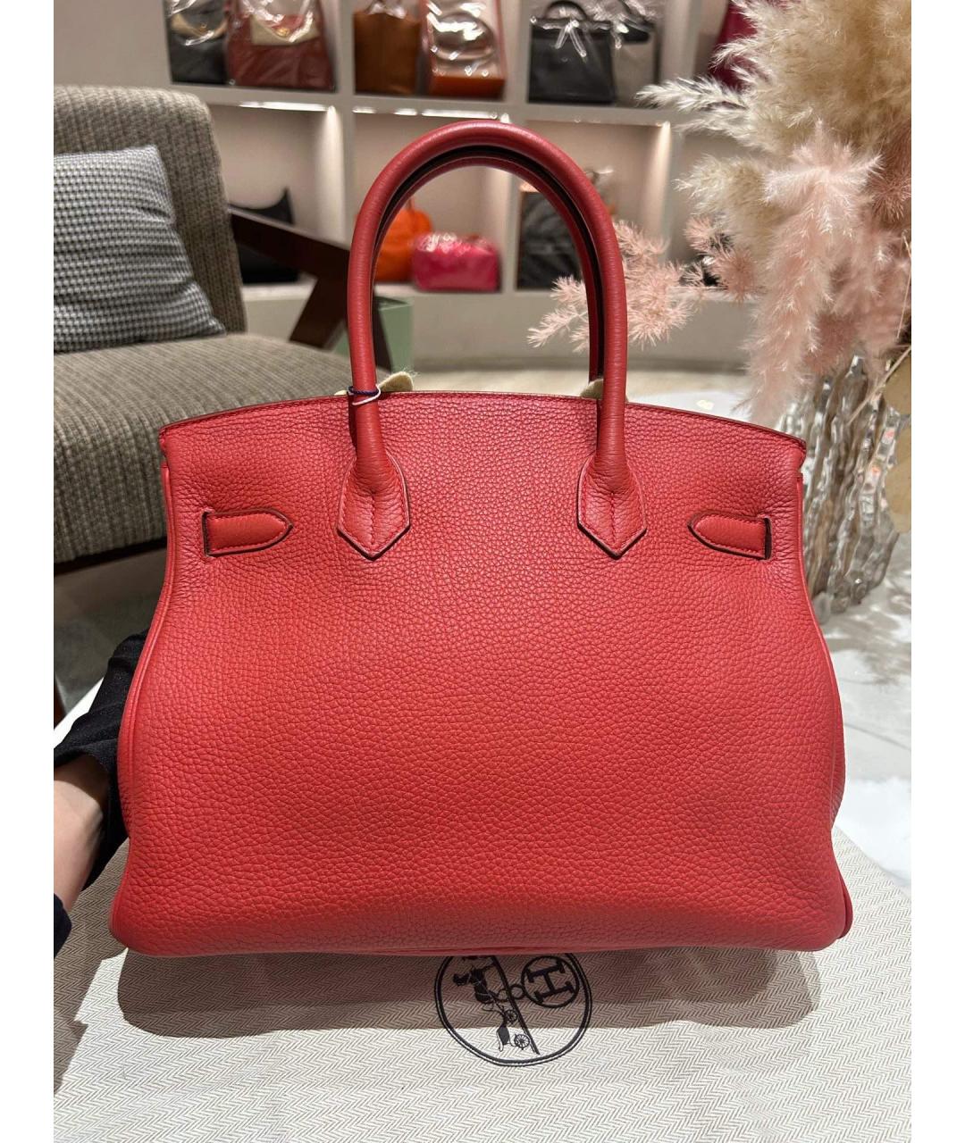 HERMES Красная кожаная сумка тоут, фото 4