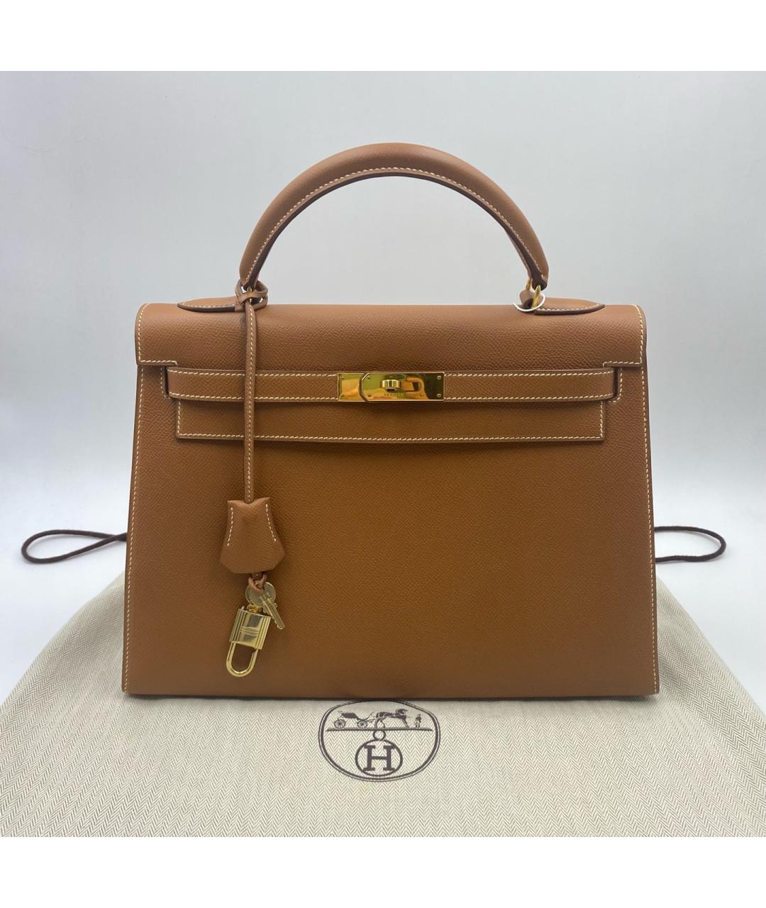 HERMES Коричневая кожаная сумка с короткими ручками, фото 9