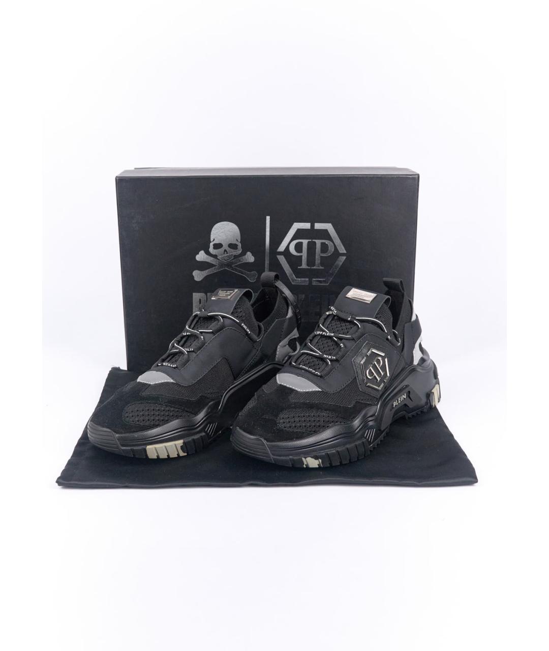 PHILIPP PLEIN Черные текстильные низкие кроссовки / кеды, фото 6