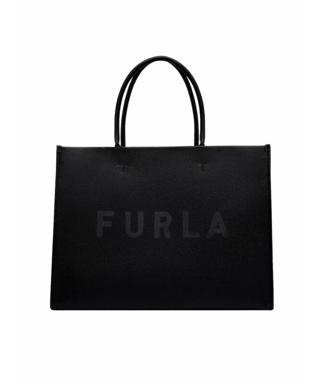 FURLA Черная кожаная сумка тоут, фото 1