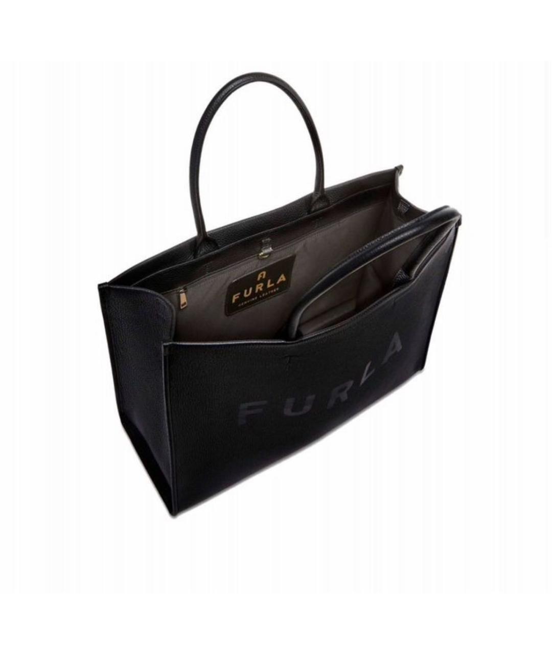 FURLA Черная кожаная сумка тоут, фото 2