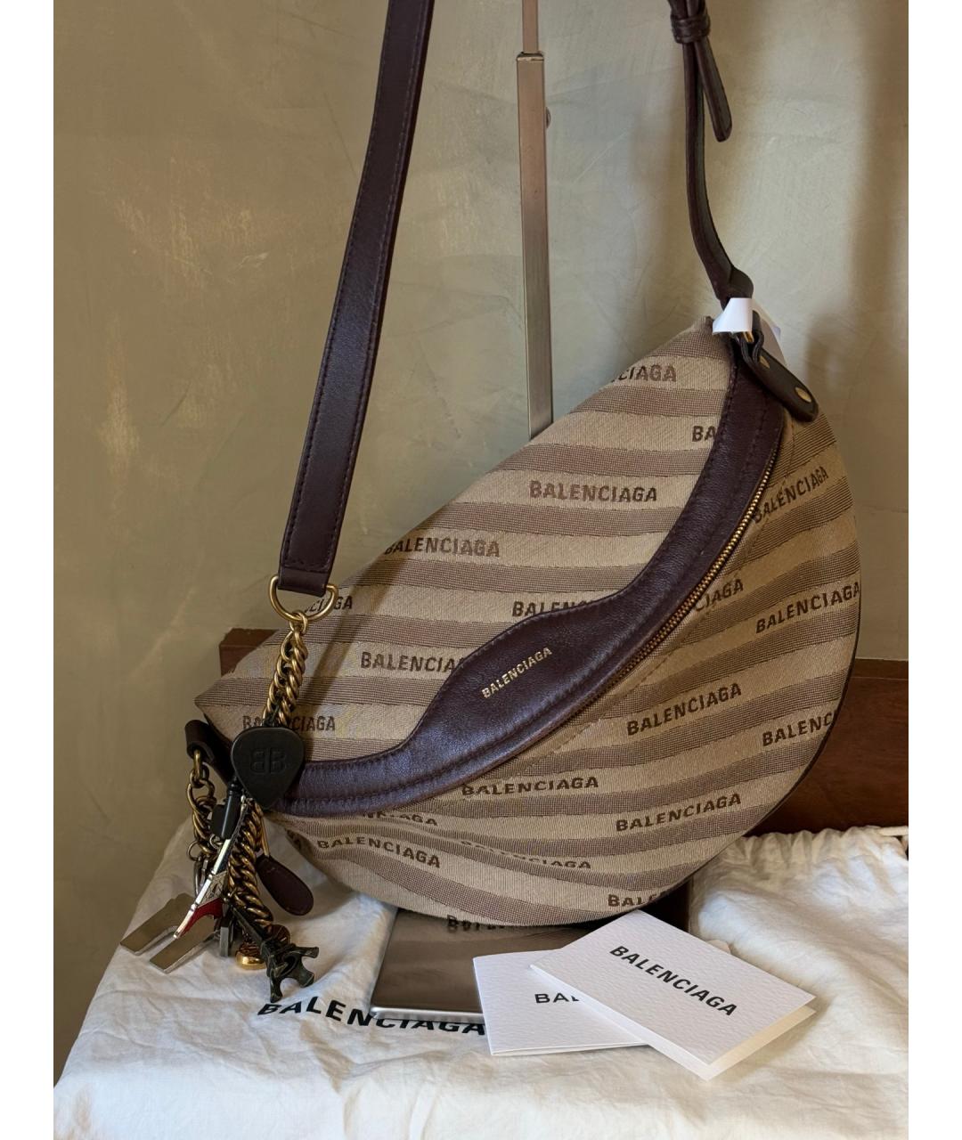 BALENCIAGA Коричневая деним поясная сумка, фото 9