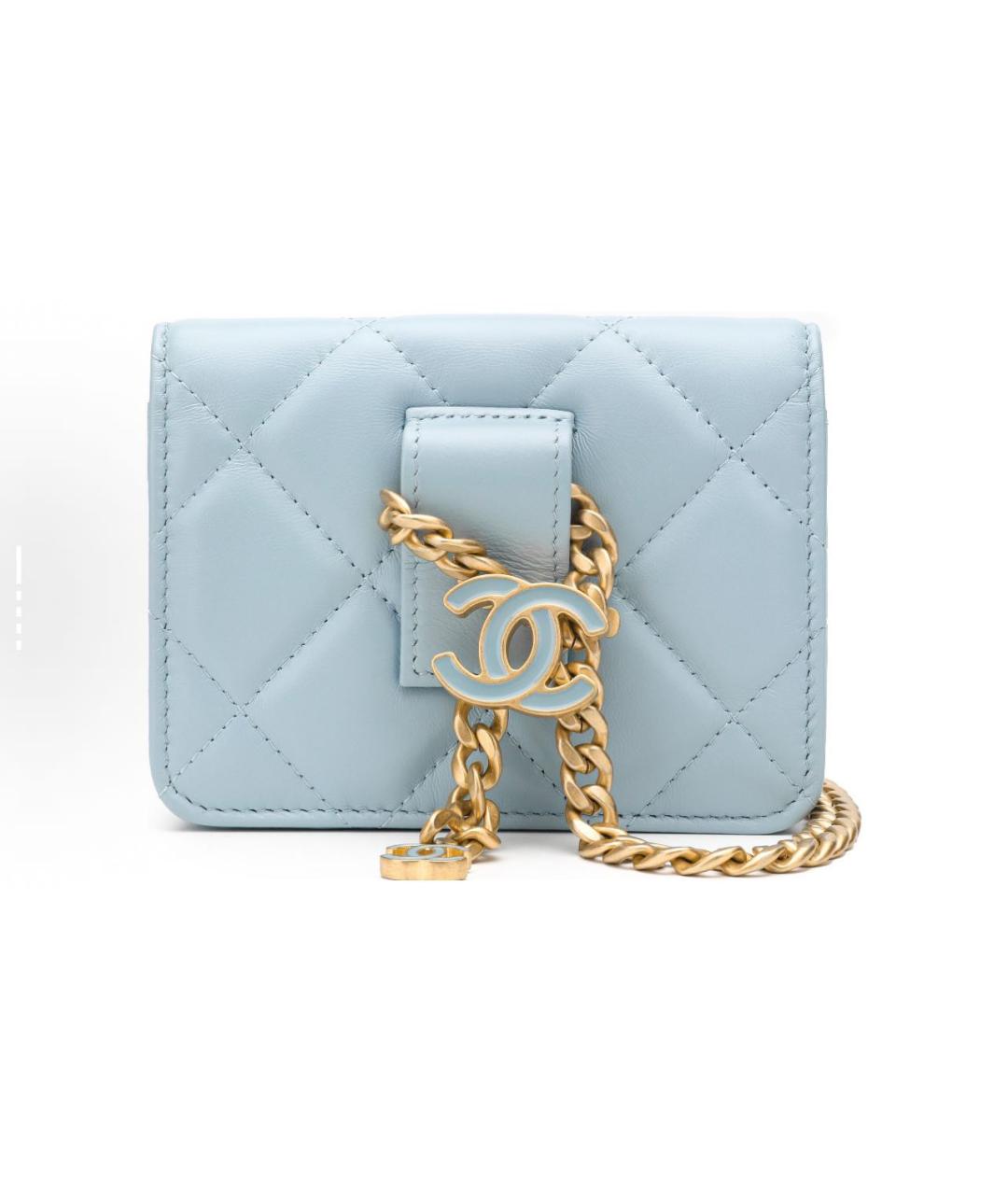 CHANEL Голубая кожаная поясная сумка, фото 4