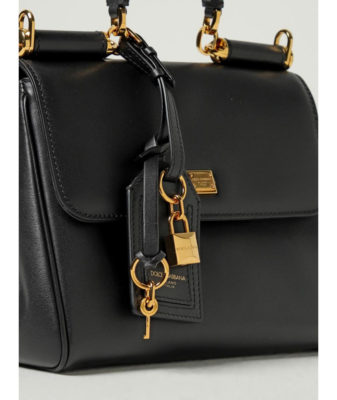DOLCE&GABBANA Черная кожаная сумка с короткими ручками, фото 4