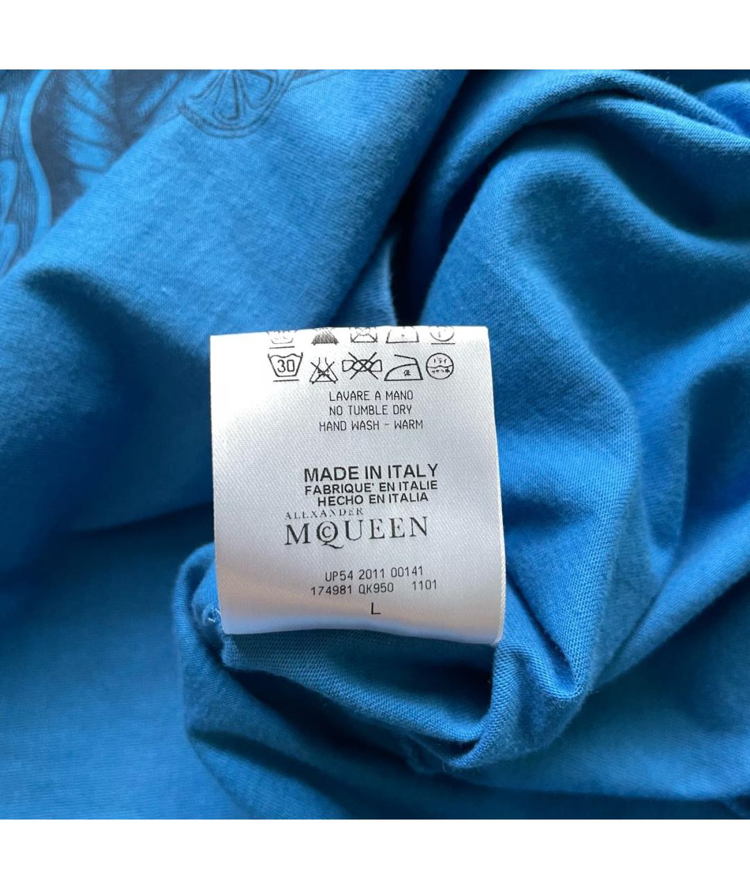 ALEXANDER MCQUEEN Темно-синяя хлопковая футболка, фото 5