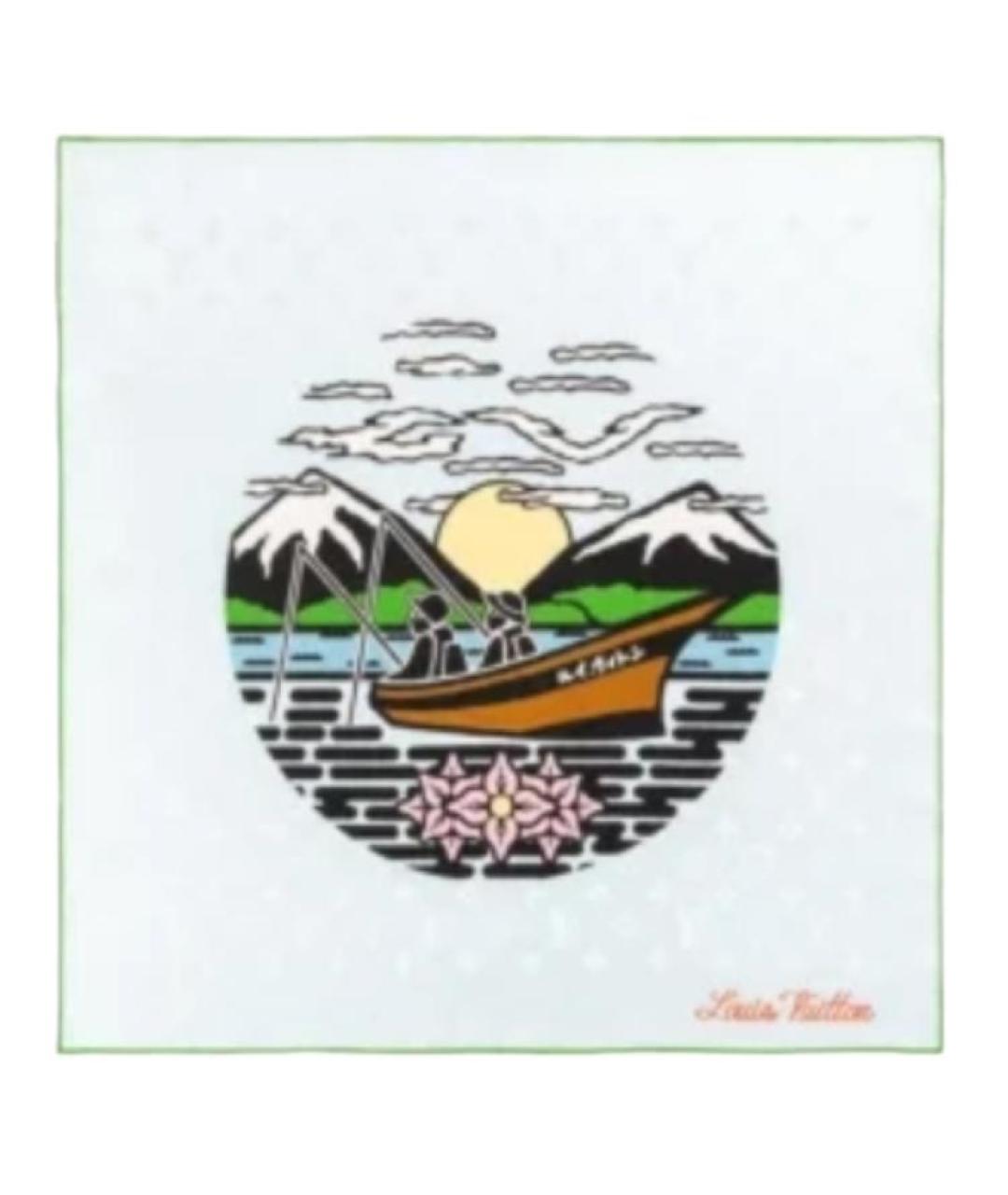 LOUIS VUITTON Голубой шелковый платок, фото 2