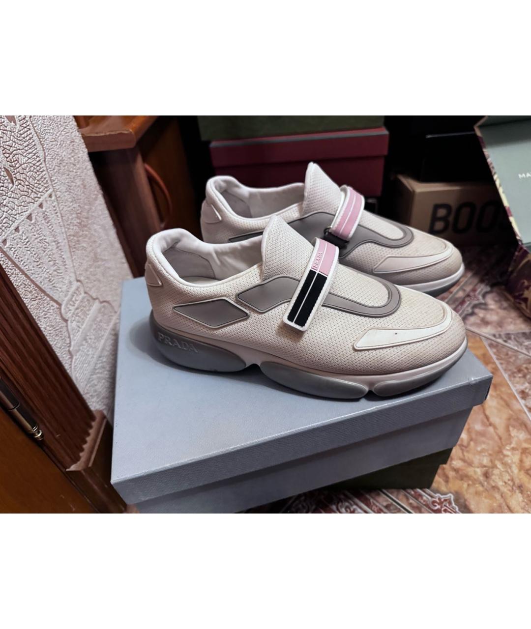 PRADA Белые текстильные кроссовки, фото 5