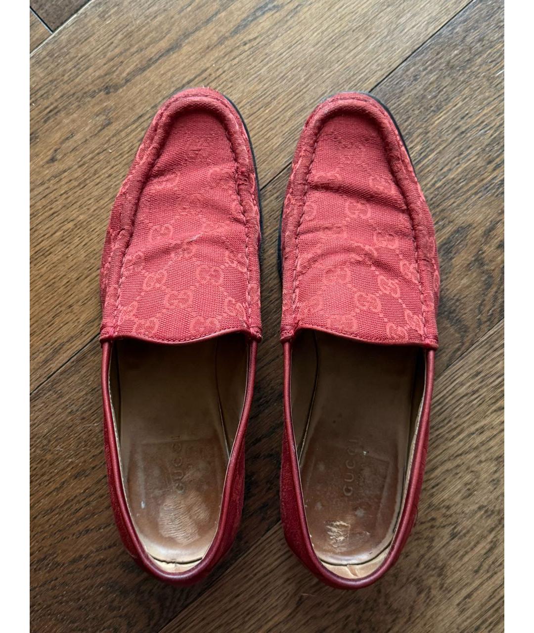 GUCCI Красные текстильные мокасины, фото 4