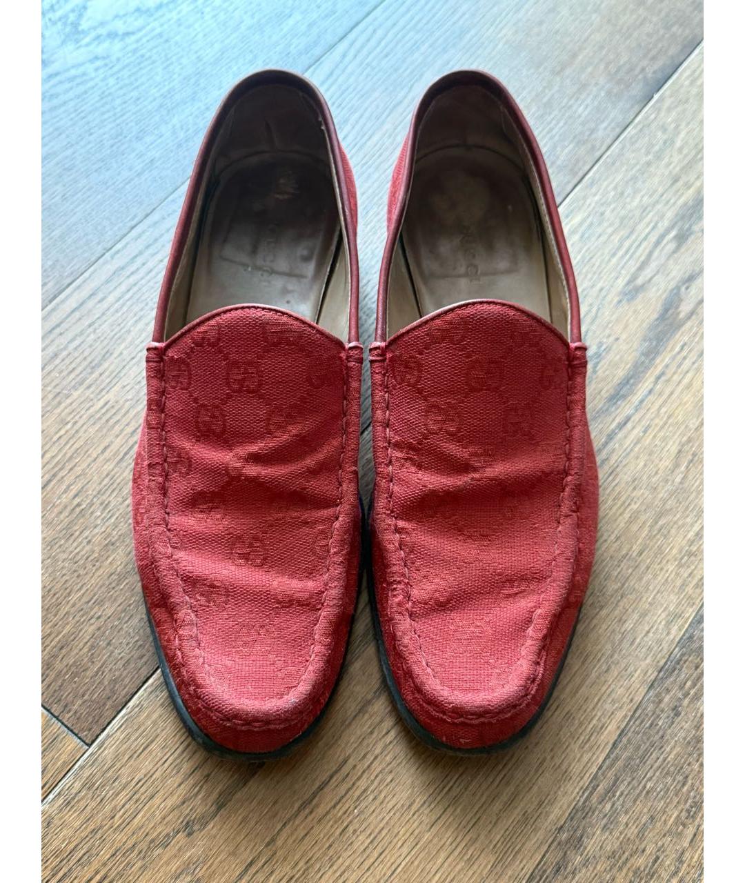GUCCI Красные текстильные мокасины, фото 3