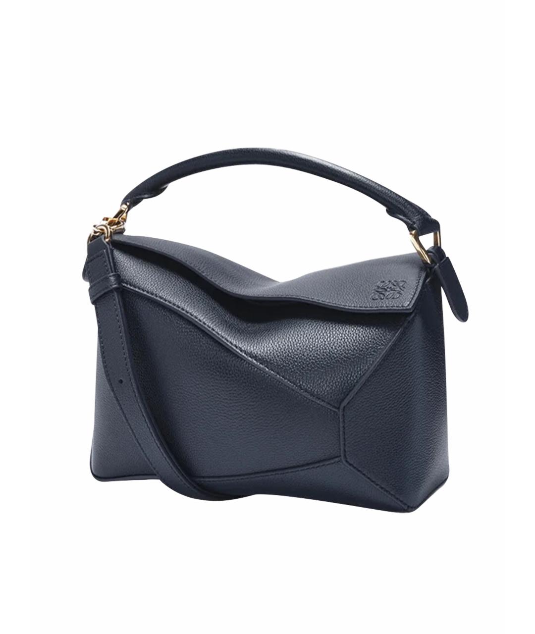 LOEWE Темно-синяя кожаная сумка с короткими ручками, фото 1