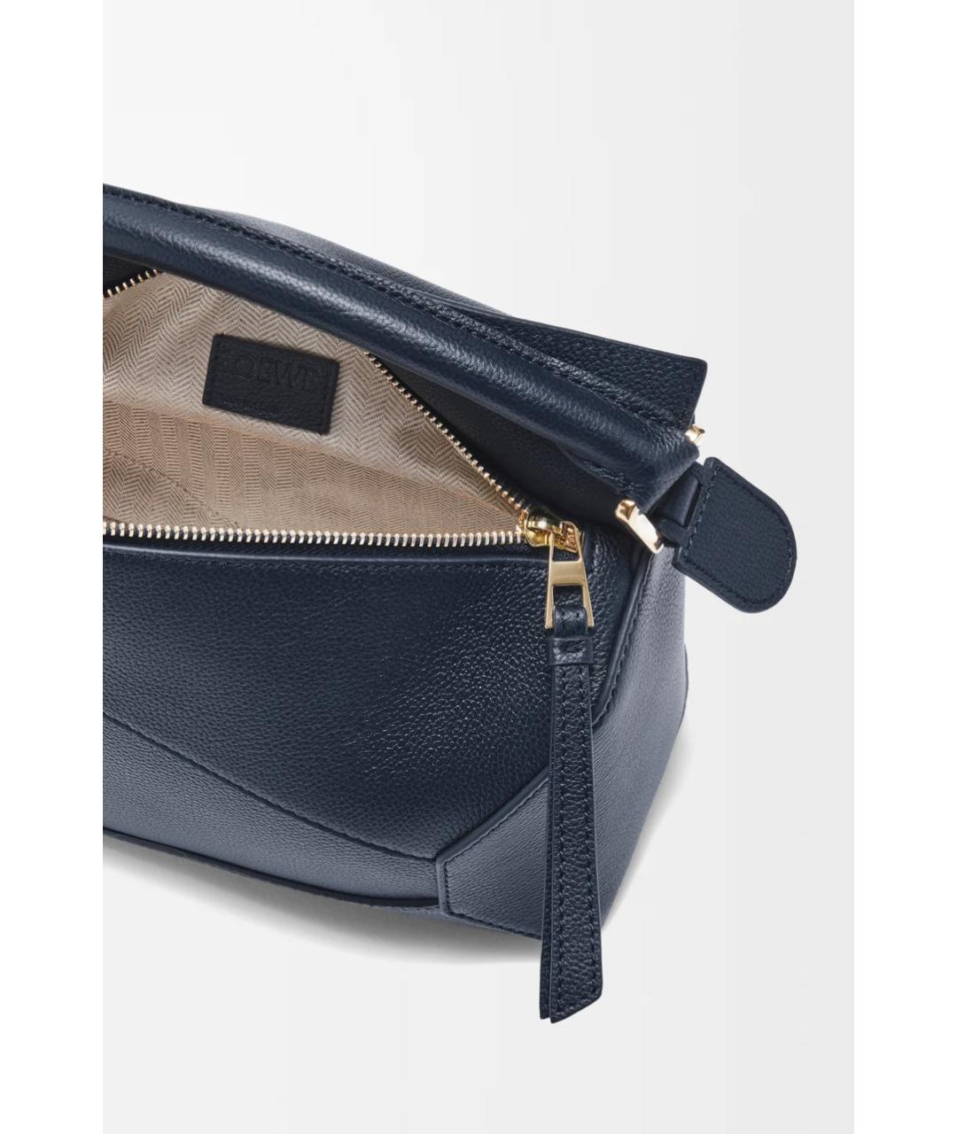 LOEWE Темно-синяя кожаная сумка с короткими ручками, фото 3