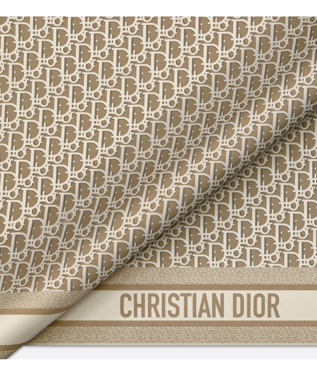 CHRISTIAN DIOR Бежевый шелковый шарф, фото 2