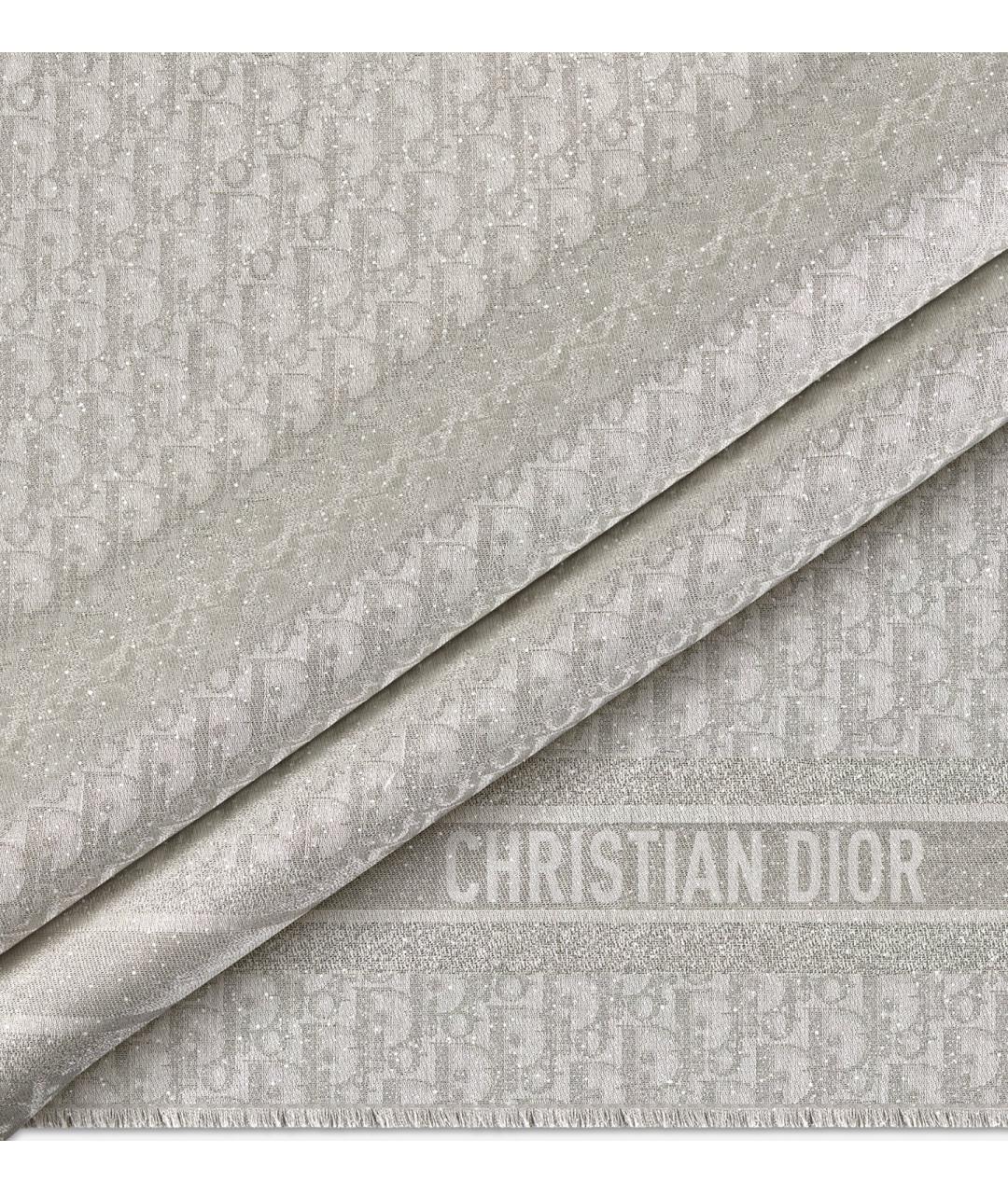CHRISTIAN DIOR Серый шелковый шарф, фото 2