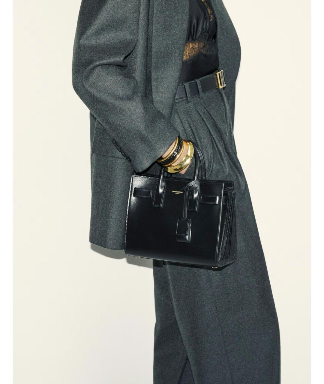 SAINT LAURENT Черная кожаная сумка с короткими ручками, фото 2