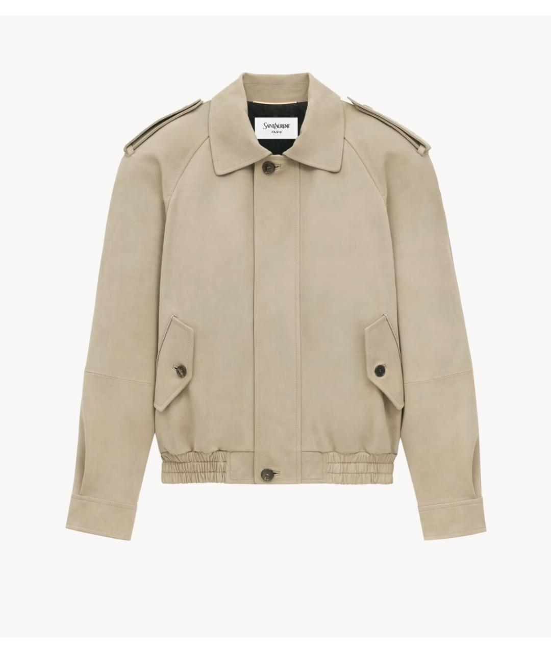 SAINT LAURENT Бежевая кожаная куртка, фото 5