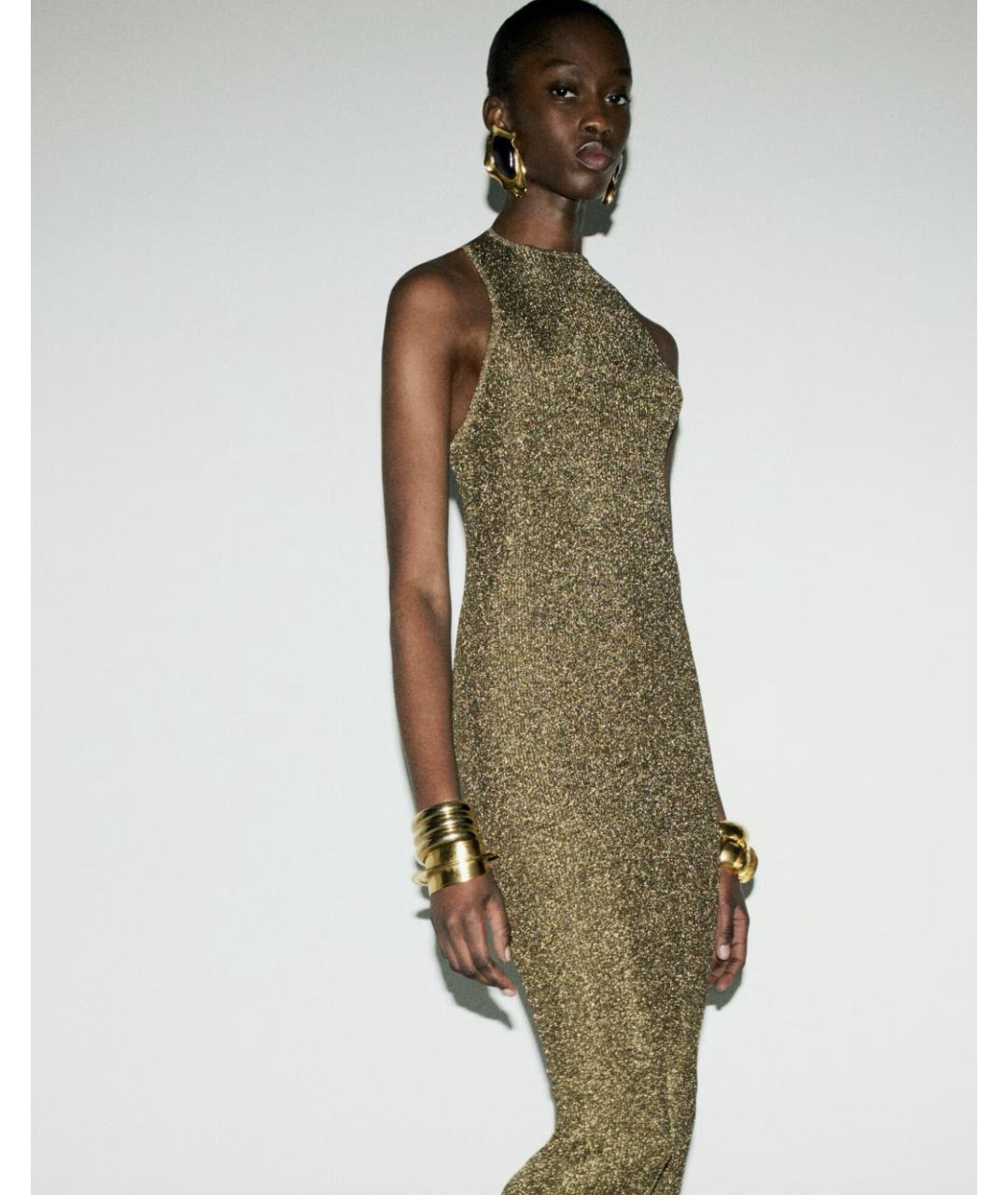 SAINT LAURENT Золотое вискозное коктейльное платье, фото 2