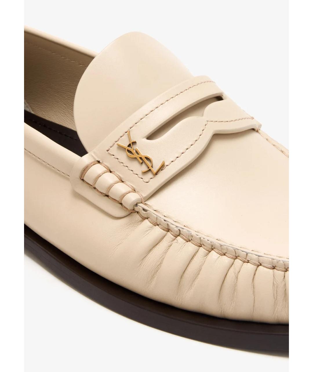 SAINT LAURENT Белые кожаные лоферы, фото 2