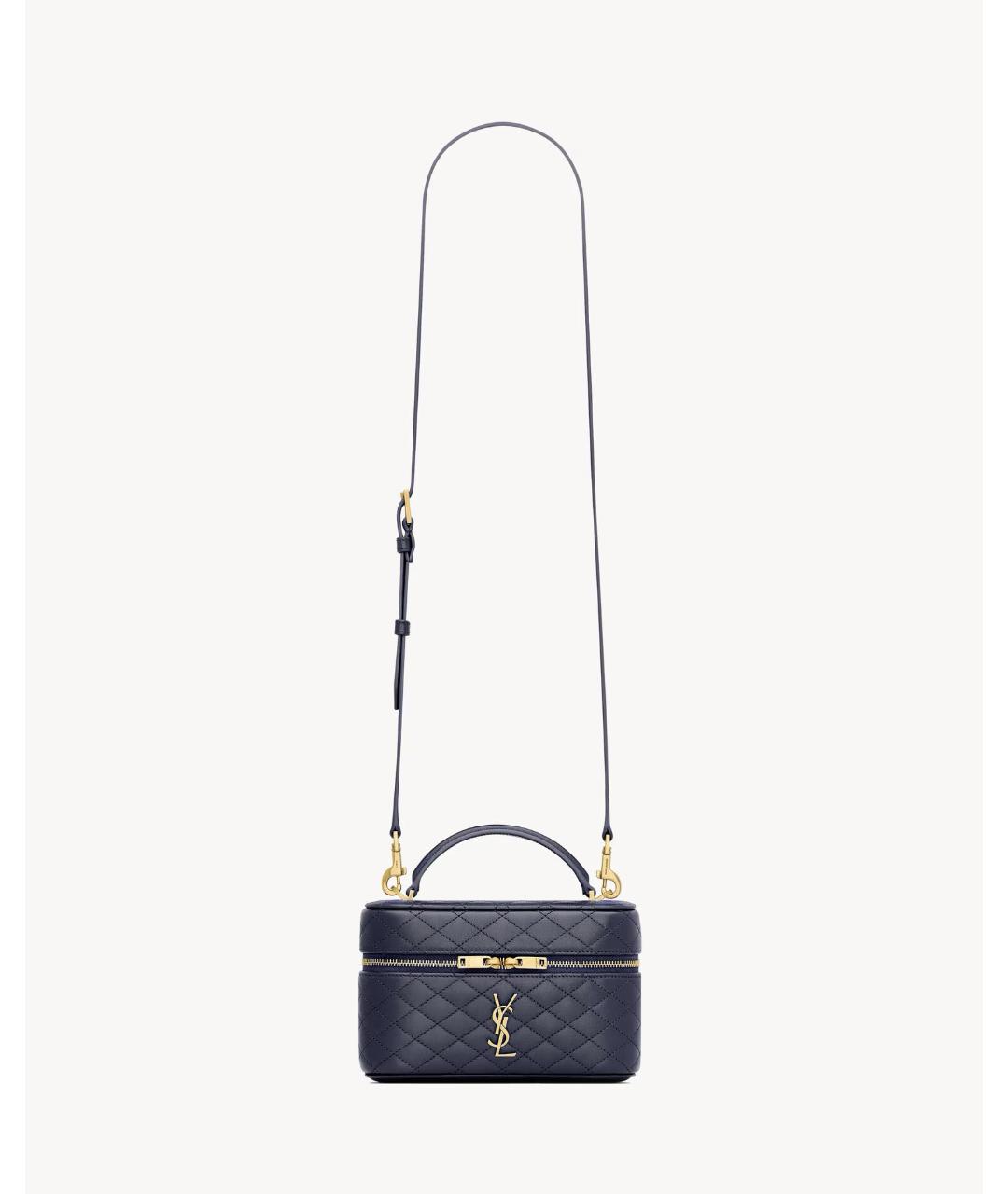 SAINT LAURENT Синяя кожаная сумка с короткими ручками, фото 5