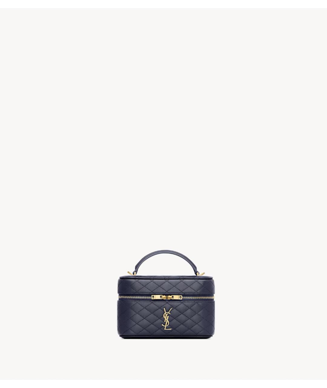 SAINT LAURENT Синяя кожаная сумка с короткими ручками, фото 2