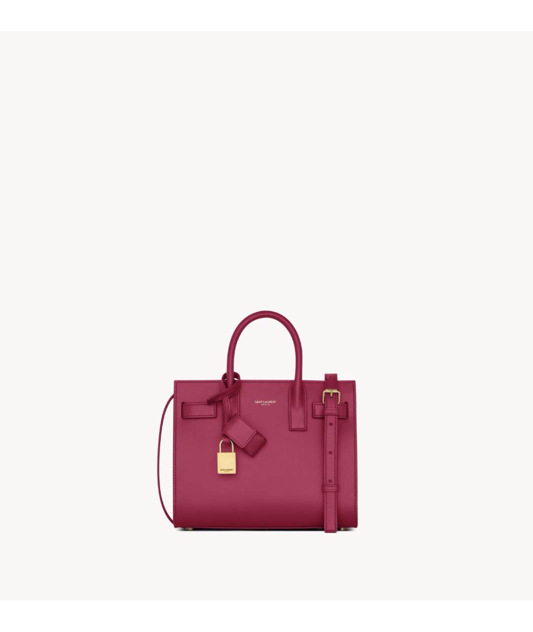 SAINT LAURENT Фуксия кожаная сумка с короткими ручками, фото 7