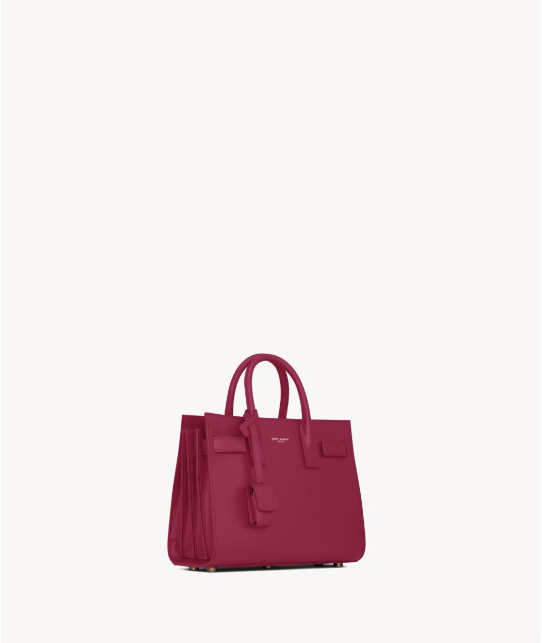 SAINT LAURENT Фуксия кожаная сумка с короткими ручками, фото 6
