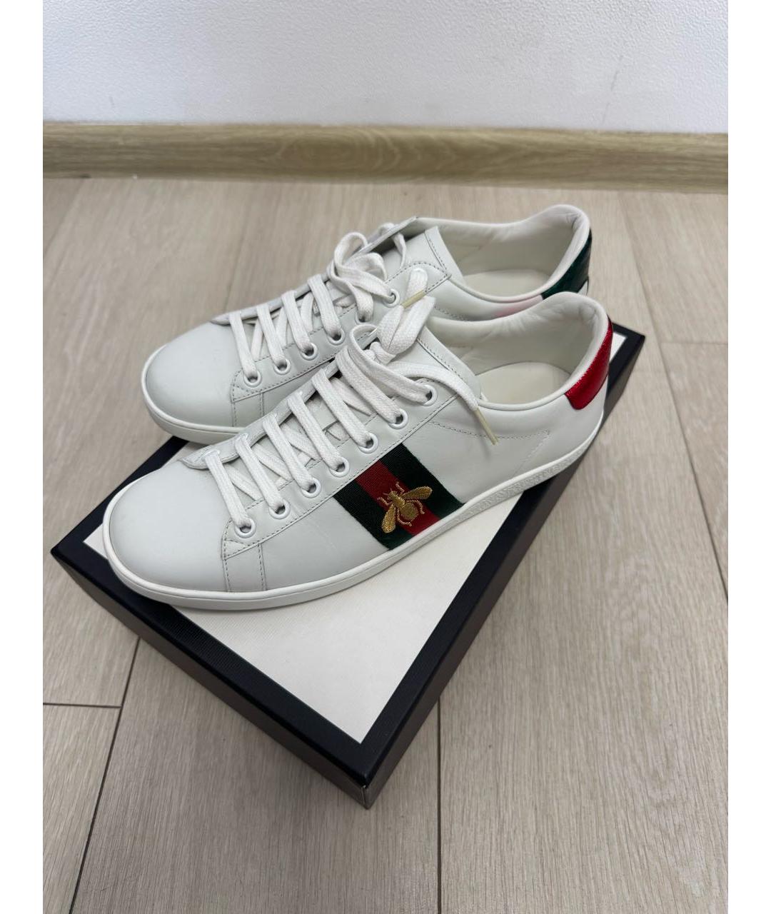 GUCCI Белые кожаные кеды, фото 4