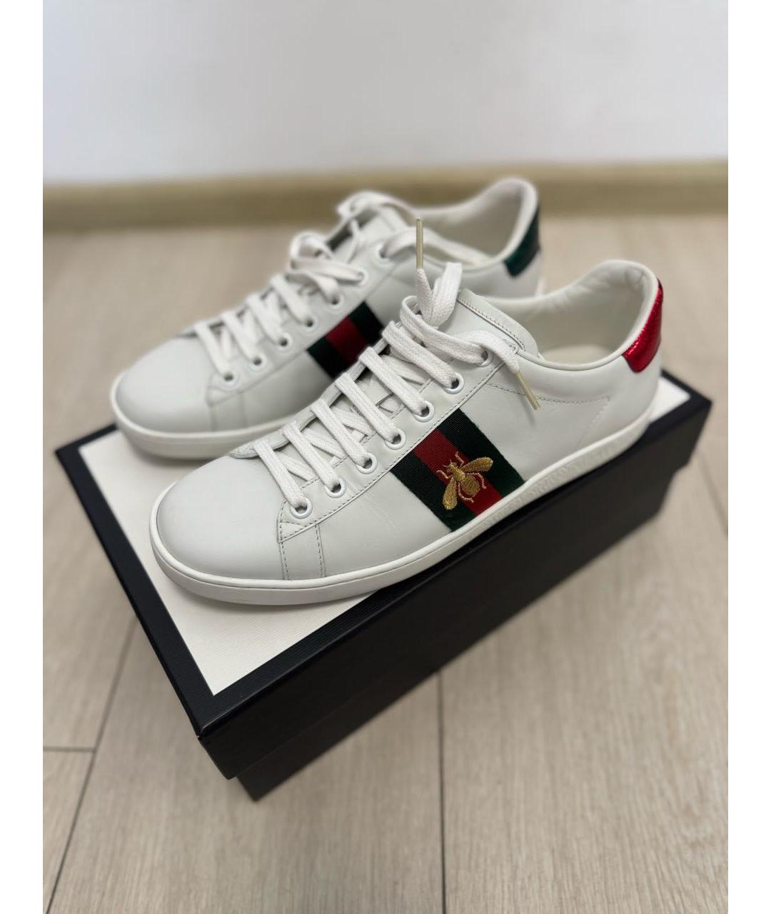 GUCCI Белые кожаные кеды, фото 6