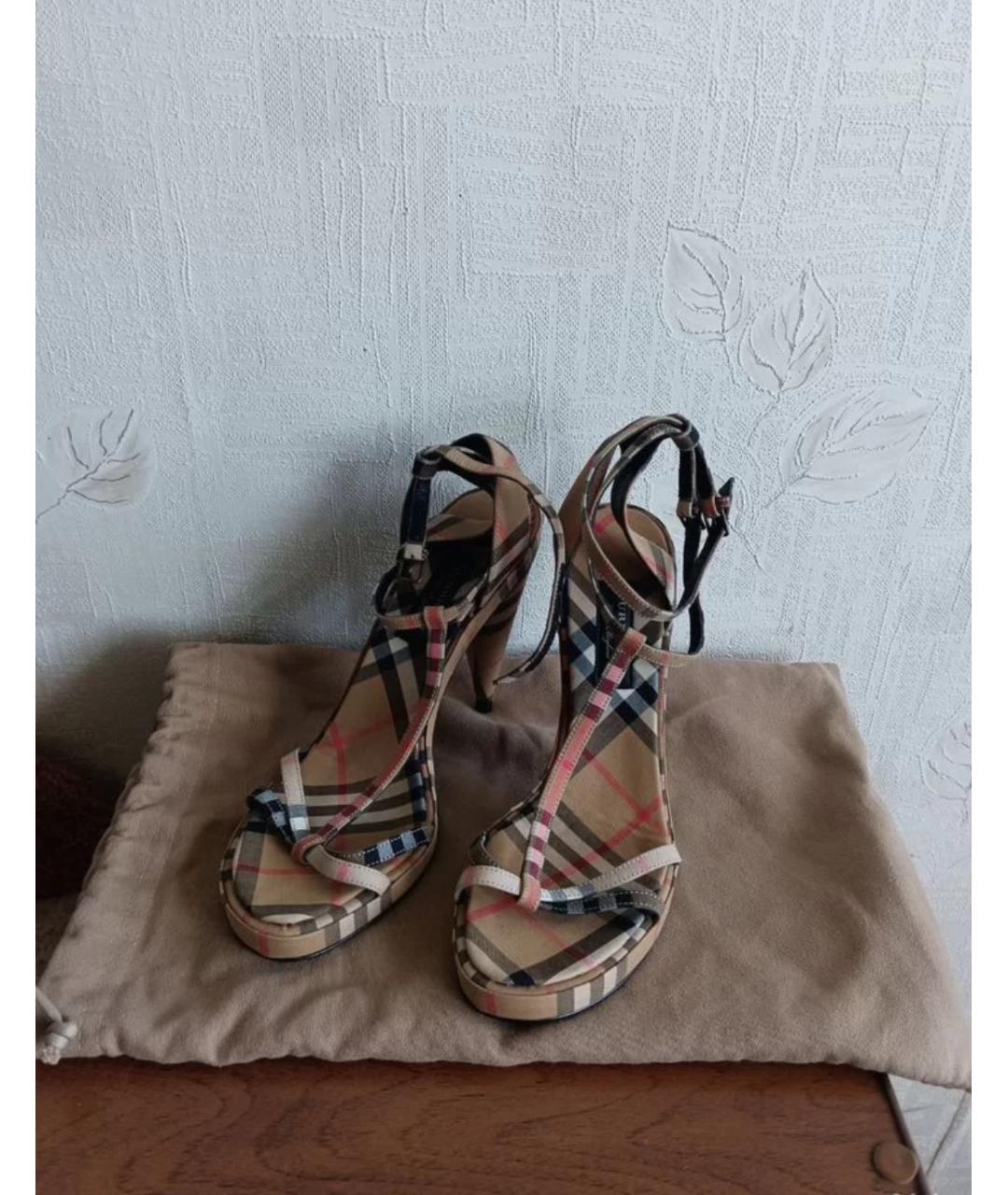 BURBERRY Коричневые текстильные босоножки, фото 3