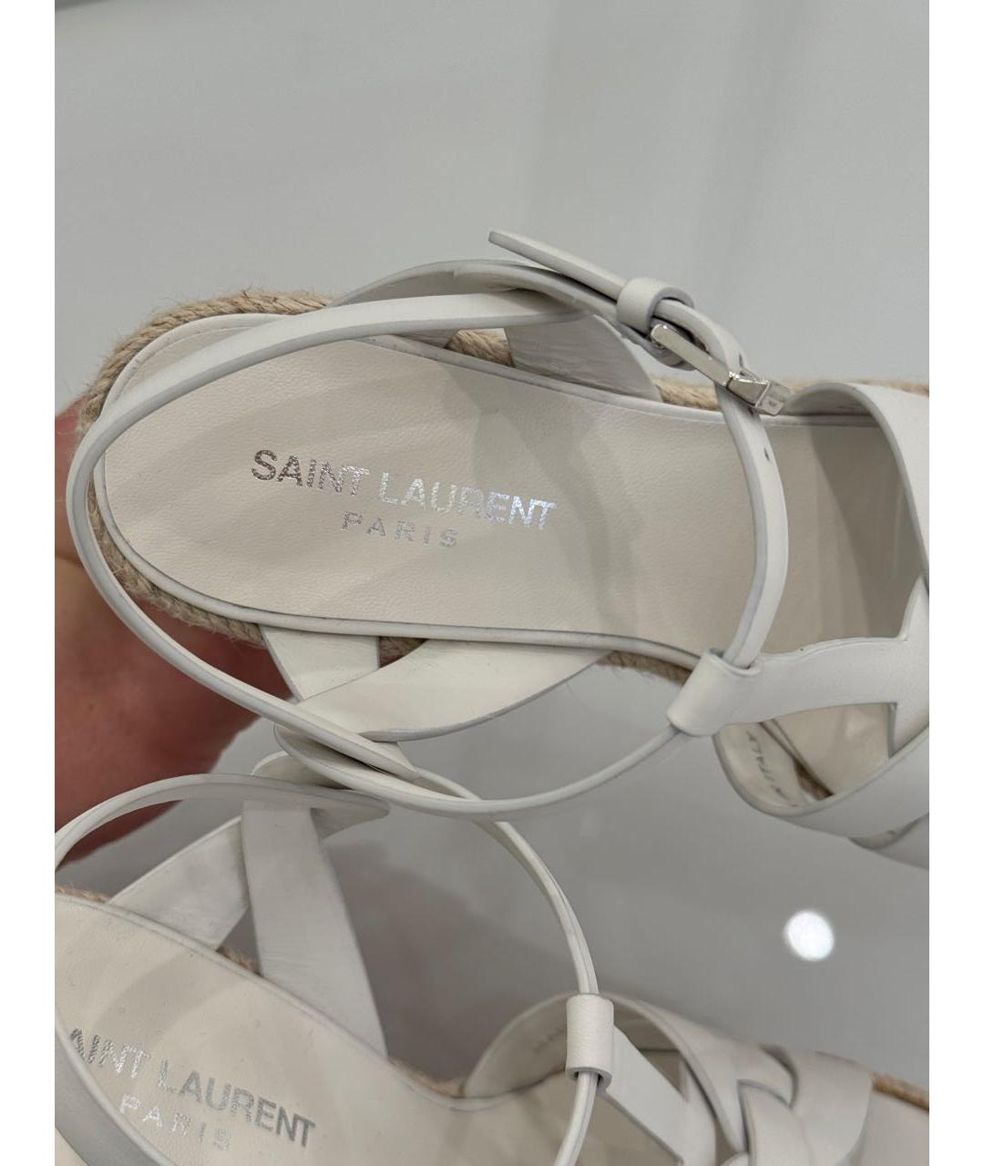 SAINT LAURENT Белые кожаные босоножки, фото 8