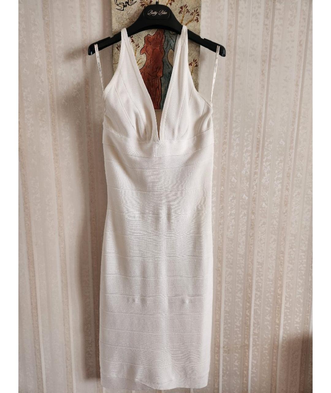 HERVE LEGER Белое вискозное коктейльное платье, фото 10