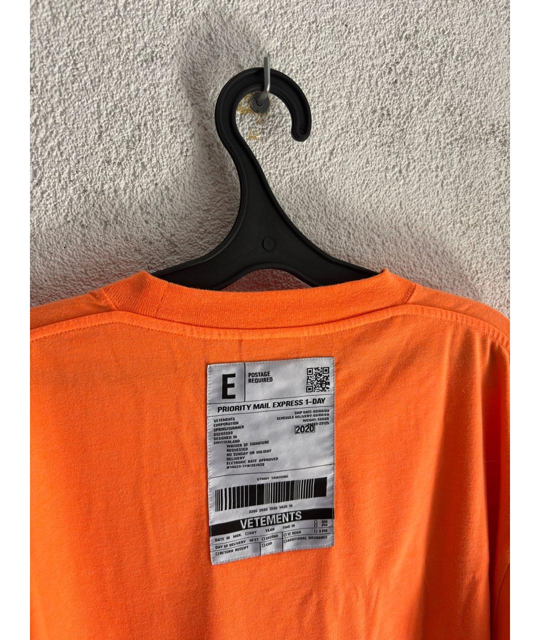 VETEMENTS Оранжевая хлопковая футболка, фото 2