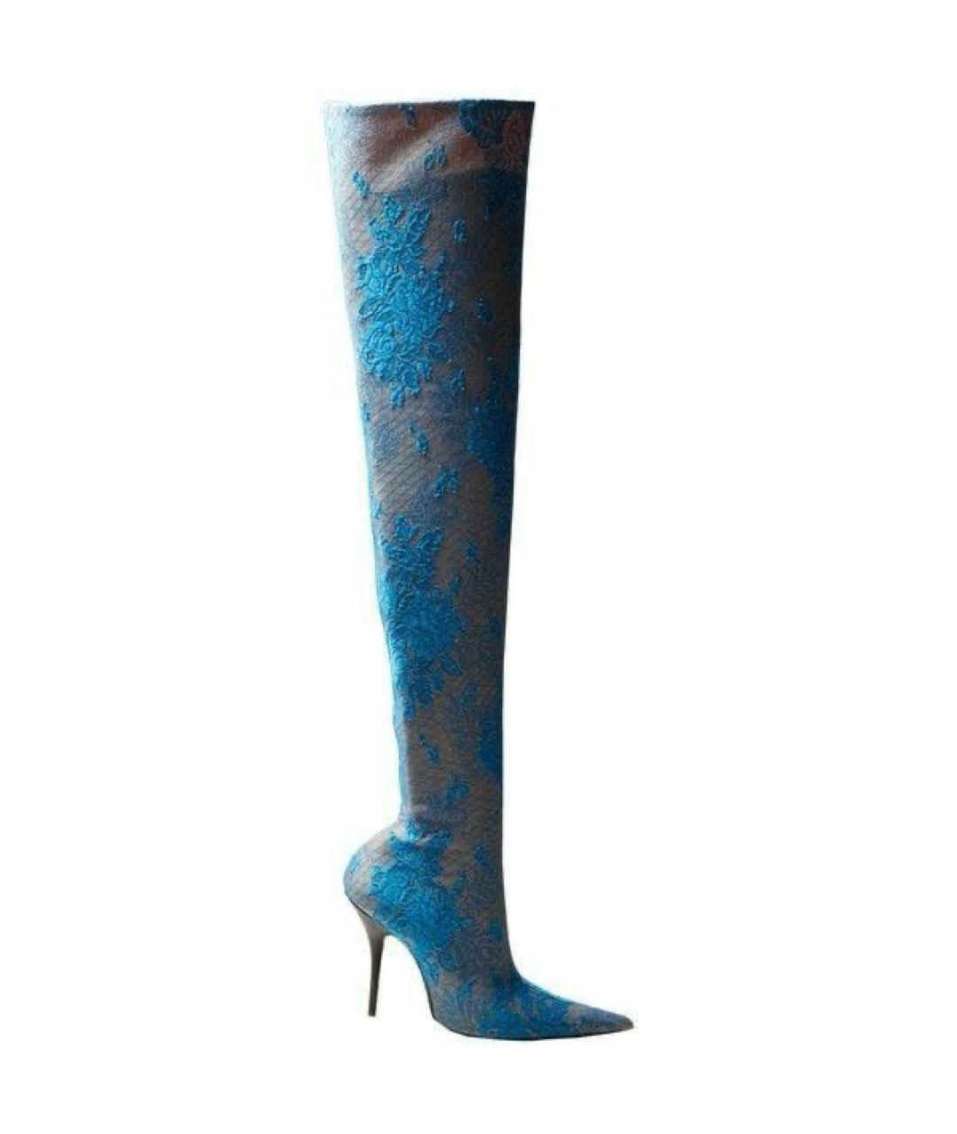 BALENCIAGA Голубые текстильные ботфорты, фото 1