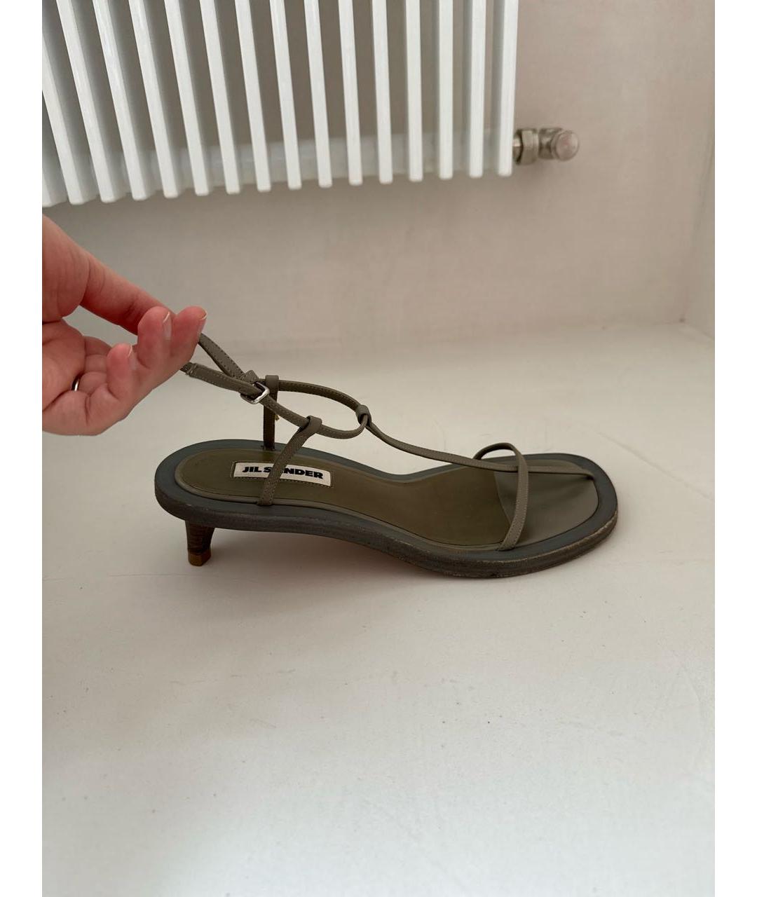 JIL SANDER Хаки кожаные босоножки, фото 5